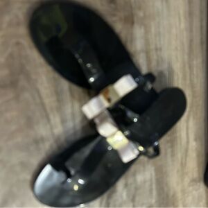 Melissa Garden Black Jelly Flip Flops Sandals with Off white bow